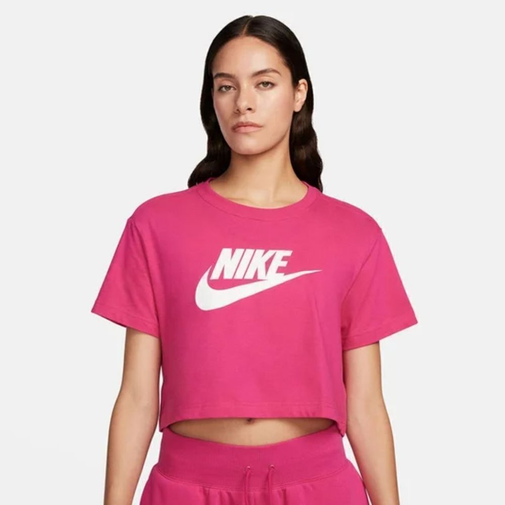 Nike small womens pink crop short sleeve shirt cotton spring athletic Youth XL